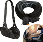 Ergonomic Airplane Pillow and Airplane Foot Hammock, Ultra Portable Neck Pillow with 360° Head Support, Portable Travel Foot Rest with Adjustable Strap, Includes Eye Mask & Ear Plugs, for Flight, Car