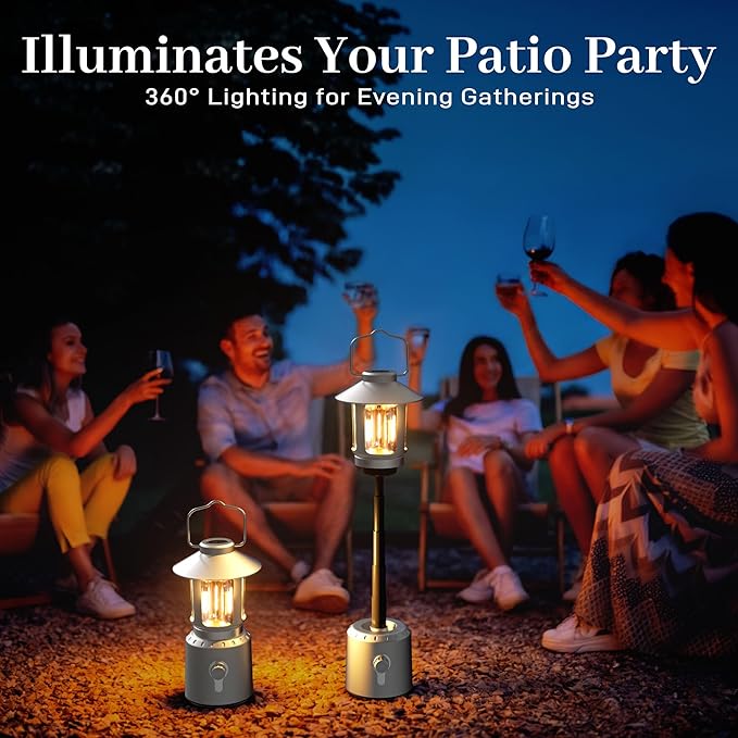 Camping Lantern Rechargeable, Telescopic 8000mAh Retro Waterproof Camping Light, Electric Lanterns for Power Outages, Vintage Hurricane Lamp for Tent Outdoor Patio RV Fishing