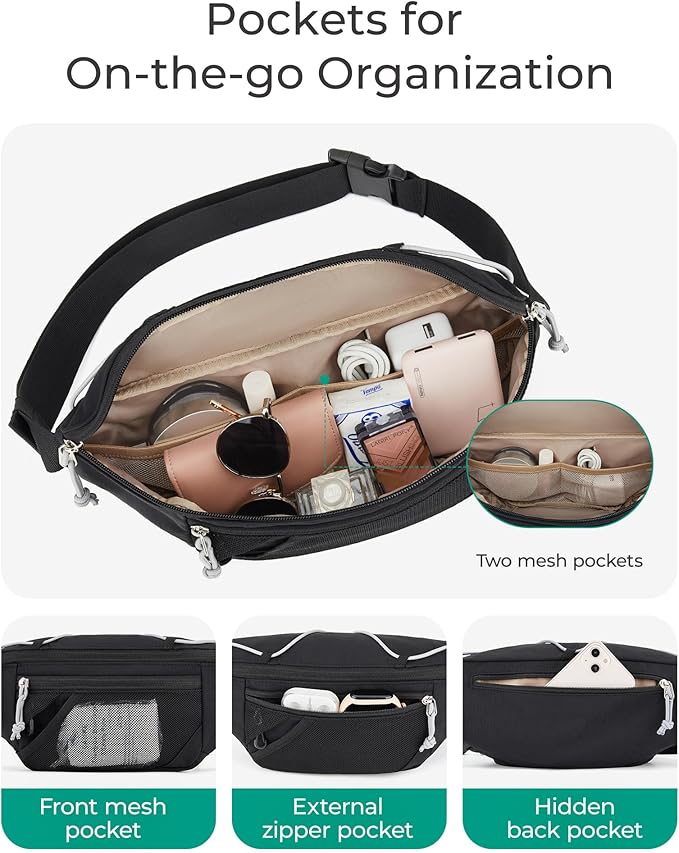 BAGSMART Large Capacity Fanny Packs for Women, Adjustable Fashion Waist Packs with Multiple Pockets, Durable Belt Bag for Traveling Workout Hiking, Beige