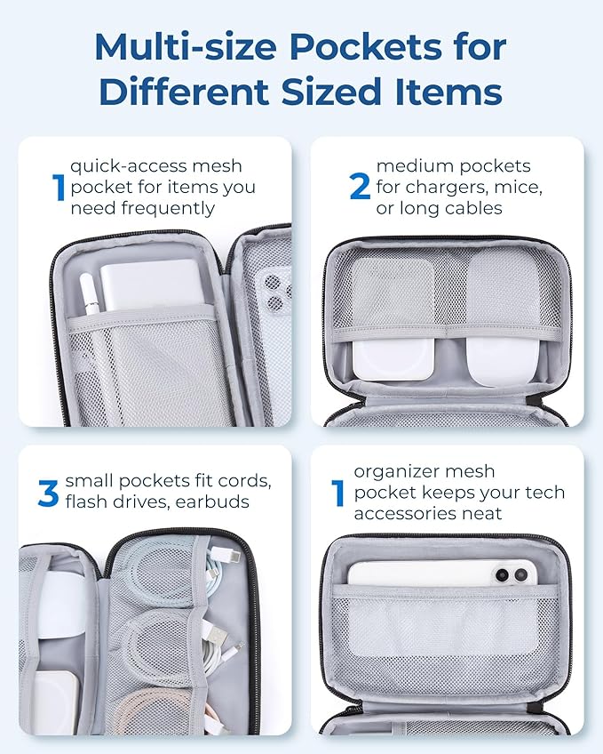 BAGSMART Electronics Organizer Travel Case, Cable Charger Cord Tech Organizer Pouch for Phone Charger Accessories, Dark Green