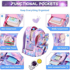 PIG PIG GIRL Backpack for Girls 3pcs Set Kids Backpack with Lunch Box Students Kawaii Book Bag for Elementary Primary Middle School Bags - Ita Backpack - Galaxy