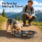 Collapsible Dog Bowls with Carabiner, Double Portable Travel Pet Bowls for Food and Water, Foldable Silicone Dog Bowl for Walking, Hiking, Camping, Small Medium Dogs and Cats,Gray