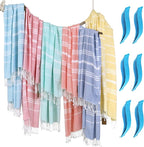 6 Packs Turkish Beach Towel Pool Swim Towels Set Bulk Soft Cotton Extra Large Sand Free Quick Dry Thin Lightweight Travel Essentials Cruise Accessories Camping Must Haves Clearance Sandless Oversized