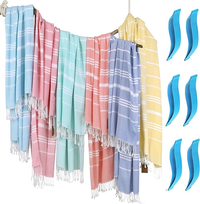 6 Packs Turkish Beach Towel Pool Swim Towels Set Bulk Soft Cotton Extra Large Sand Free Quick Dry Thin Lightweight Travel Essentials Cruise Accessories Camping Must Haves Clearance Sandless Oversized