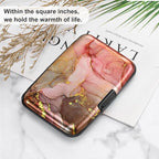 ELFISH Mini RFID Aluminum Wallet Credit Cards Holder Business Card Case Metal ID Case for Men Women（Pink Grey Marble