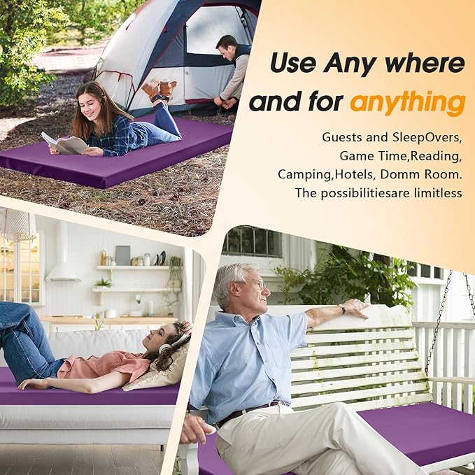 CYMULA Camping Cot Mattress 2in Memory Foam Sleeping Pad,Soft Warm Non-Slip Camping Mattress Topper with Retaining for Adults,Portable Roll up Pad for Travel（only Mattress）