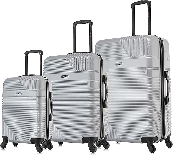 InUSA RESILIENCE Luggage with Spinner Wheels | Spacious Durable Lightweight Hardshell Suitcase, Travel Sets with Handle and Trolley | (20/24/28) 3 Piece Luggage Set | Silver