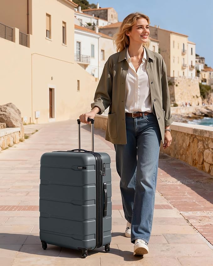 Coolife Expandable Large Checked Luggage Hardside PC+ABS Suitcase with TSA Lock, Lightweight Rolling Carry On with Spinner Wheels(Teal, 28in)