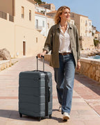 Coolife Expandable Large Checked Luggage Hardside PC+ABS Suitcase with TSA Lock, Lightweight Rolling Carry On with Spinner Wheels(Teal, 28in)