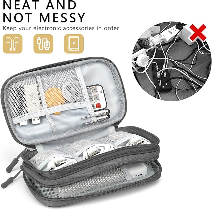 Skycase Electronic Organizer Travel Case - Waterproof Travel Cord Pouches for Organization, Cable Organizer, All-in-One Double Layers Storage Bag for Accessories, Charger, Cable, Grey - Medium