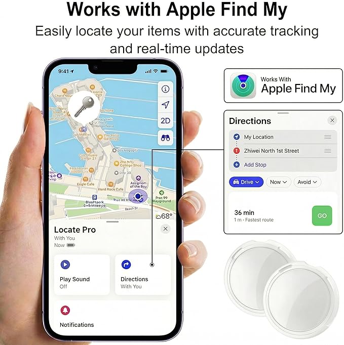 2 Pack GPS Tracker for Vehicles with Magnetic Case Work with Apple Find My(iOS Only) Waterproof Global Real-Time Location Tracking Hidden Car Device Bluetooth Finder No Fee or Subscription Required