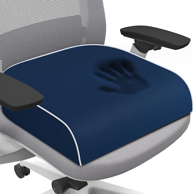 SweetSlubr Seat Cushion for Tailbone Pain Relief, Office Chair Cushion, Memory Foam Large Chair Cushion with Non-Slip Cover for Soft Support at Office Chair, Car Seat, Airplane Drak Blue/2X-Large