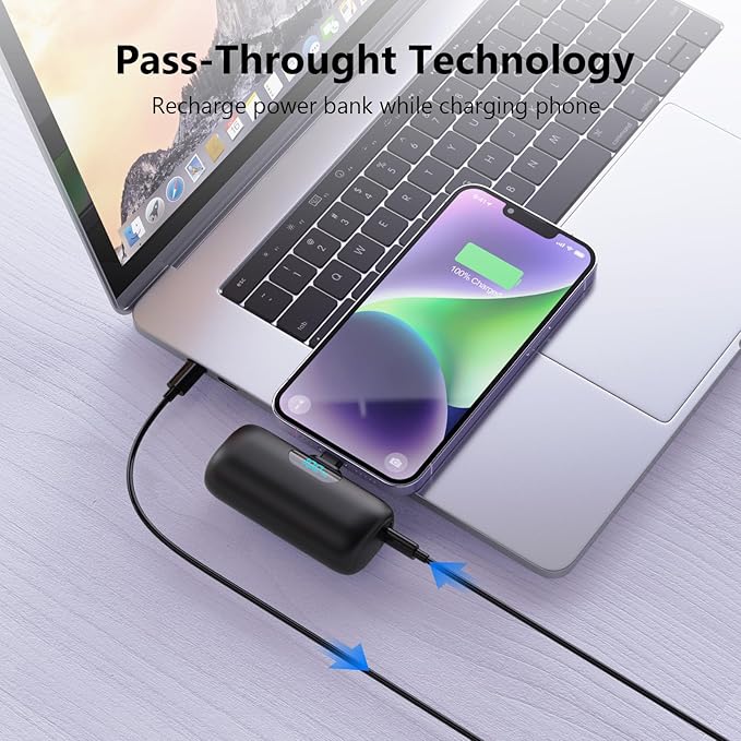 [2-Pack]Mini Portable Charger for iPhone,Upgraded 5000mAh PD Fast Charging Battery Pack,LCD Display Cute Power Bank Portable Phone Charger for iPhone 14/14 Pro Max/13/13 Pro/12 Pro/11/XS/XR/X/8/7