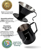AGOGO Pour Over Coffee Maker Set - Unbreakable 304 Stainless Steel V60 Dripper & Server for Camping & Home, Includes 50 Paper Filters & Barista Towel - Black - 20oz
