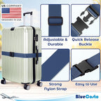Luggage Straps for Suitcases - TSA Approved - Navy Blue, 4 PK - Premium Nylon Belts for Suitcase, Briefcase & Travel Bag - Adjustable Strap Length 46" - 78"