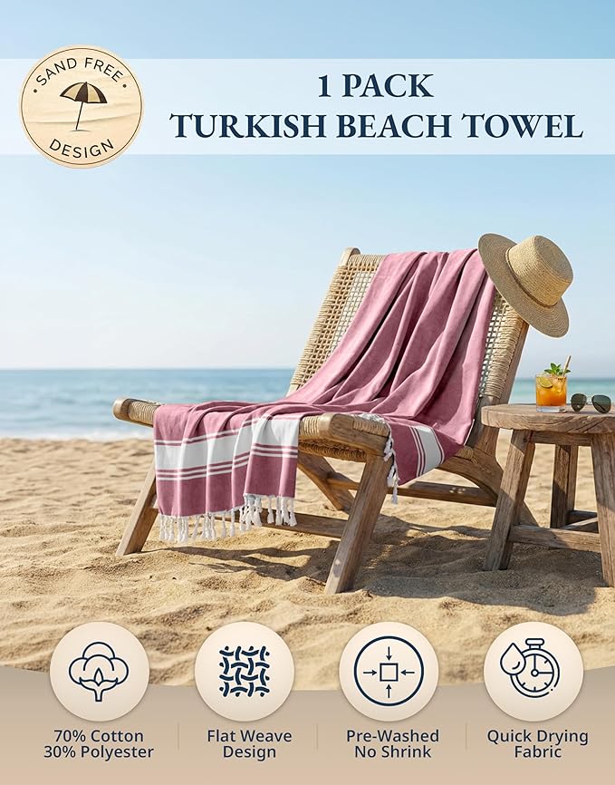 LANE LINEN Beach Towels for Women, Large Beach Towels Oversized, Pre-Washed, No-Shrink Sand Free, Quick Dry, Lightweight Travel Towel,Soft Beach Bath Towel, 39"x71" - Cashmere Rose
