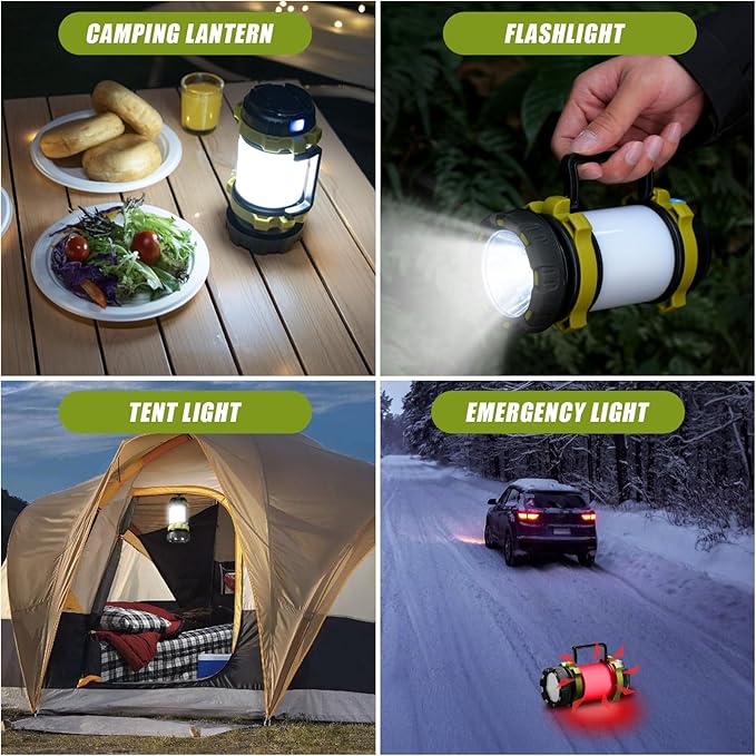 AlpsWolf Camping Lantern Rechargeable , Alpswolf Camping Flashlight 4000 Capacity, 6 Modes, IPX4 Waterproof, Led Lantern Camping, Hiking, Outdoor Recreations (2pack-Green)