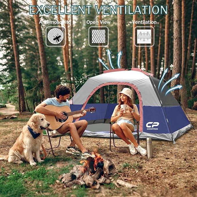 CAMPROS CP Camping Tent 2/4/6 Person, Waterproof Windproof Double Layer Dome Tent, Easy Setup with Large Mesh Windows & Wide Door for Outdoor Camping Backyard