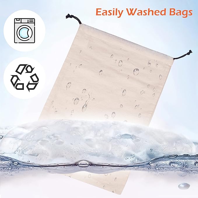 MISSLO Cotton Breathable Dust-proof Drawstring Storage Pouch Bag (Pack 3 XL)