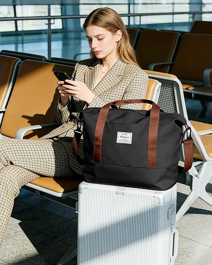 Travel Duffel Bag, Sports Tote Gym Bag, Shoulder Weekender Overnight Bag for Women