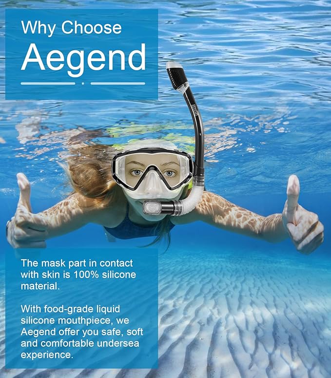 Aegend Snorkeling Gear for Adults Youth Kids, Snorkel Mask with Top Dry Valve - Panoramic View Anti-Leak and Anti-Fog with Mesh Bag for Snorkeling, Scuba Diving, Freediving & Swimming