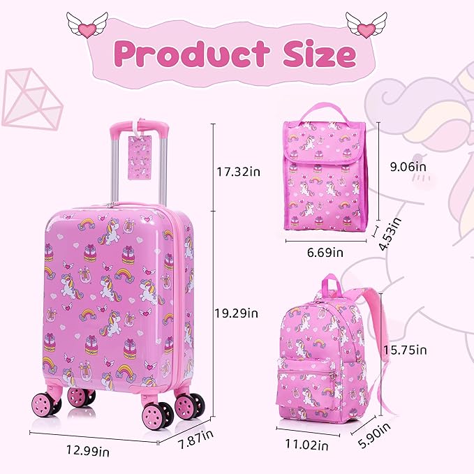 Rosamo Kid’s Luggage Set 6 Piece Suitcase Set 16’’ Hardside Luggage with Spinner Wheels Girls Boys Carry on Luggage Travel Rolling Luggage Airline Approved