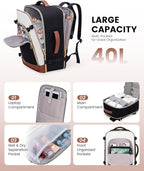 LOVEVOOK Large Travel Backpack for Women, TSA Carry on Backpack for Airplanes, 40L Personal Item Travel Bag for Women fits 17" Laptop,Waterproof Carry on Bag Airplane Approved with 3 Packing Cubes