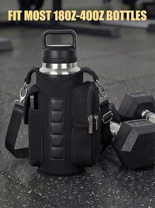 Magnetic Gym Bag for Women Men, Neoprene Water Bottle Carrier Bag with Strap fits 18-40oz, Crossbody Bag with Pockets