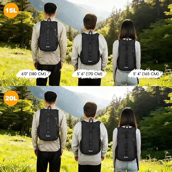 Seektop 20L Small Hiking Backpack for Women Men, Lightweight Hiking Packable Daypack with Phone Pocket for Travel Camping (Black, 20L)