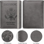 WALNEW Passport Holder for Travel, RFID Passport Cover Wallet for Women Men, PU Leather Passport Book Card Holder Case with Pen (Upgraded, Upgraded-Gray)