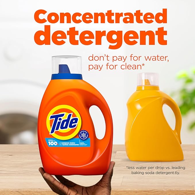 Tide Laundry Detergent Liquid, Clean Breeze Scent, 48 Loads, 60 fl oz, Works on 100% of Common Stains