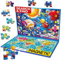 QUOKKA Magnetic Puzzles for Kids Ages 4-6 – 100 PCS Magnetic Puzzle Book for Toddlers 3-5 – 2 Puzzles & 2 Spot The Difference Maps – Search & Find Travel Games – Space, World Map Toddler Travel Toys