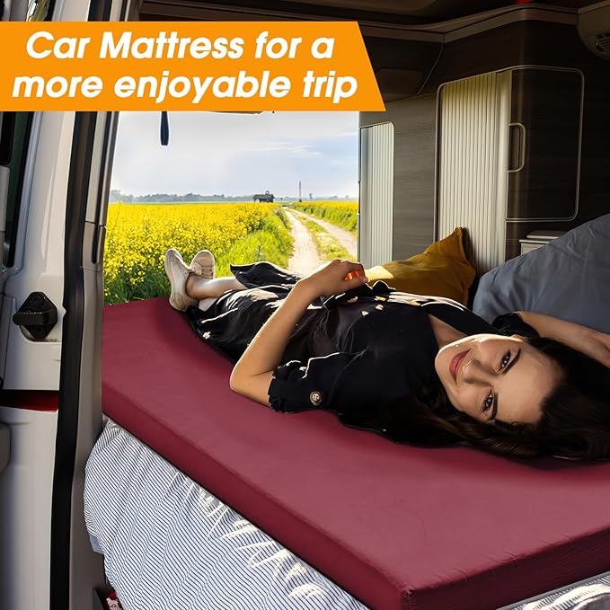 CYMULA Camping Cot Mattress 2in Memory Foam Sleeping Pad,Soft Warm Non-Slip Camping Mattress Topper with Retaining for Adults,Portable Roll up Pad for Travel（only Mattress）