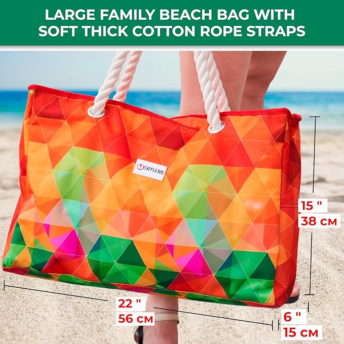 Beach Bag and Pool Bag Has Cooler Pocket, 7 Pockets Total, Zip Top. Family Size Waterproof Beach Tote
