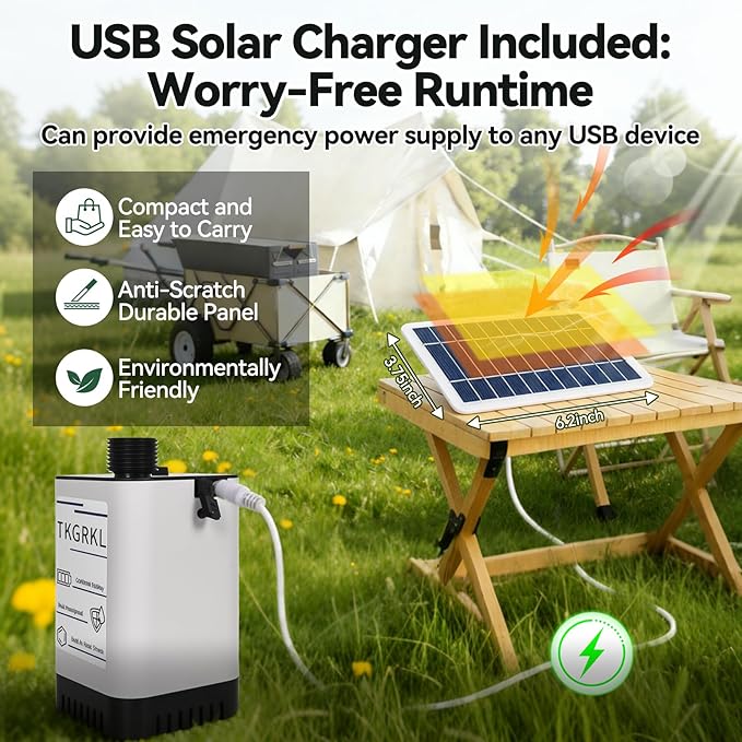Camping Shower with Heater and 5-Gallon Water Jug, 6000mAh Rechargeable Portable Shower, 1500w Immersion Heater with Auto Shut-Off, Rinse Kit Portable Shower with USB Solar Charging Panel For Camping