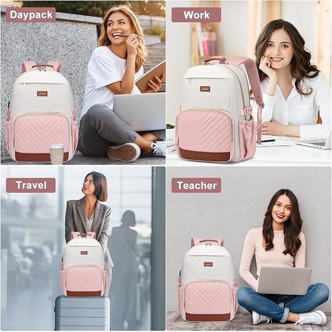 Focdod Laptop Backpack for Women Bookbag: 15.6 inch Work Backpacks with Pouch Pocket for Large Capacity Cup & USB Charger College Book Bag Travel Business Nurse Teacher Bookbags Anti-theft Back Pack