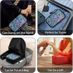 Purple Boho Flower Print Large Electronics Organizer, Travel Cord Organizer, Cable Storage Bag, Tech Accessories Case