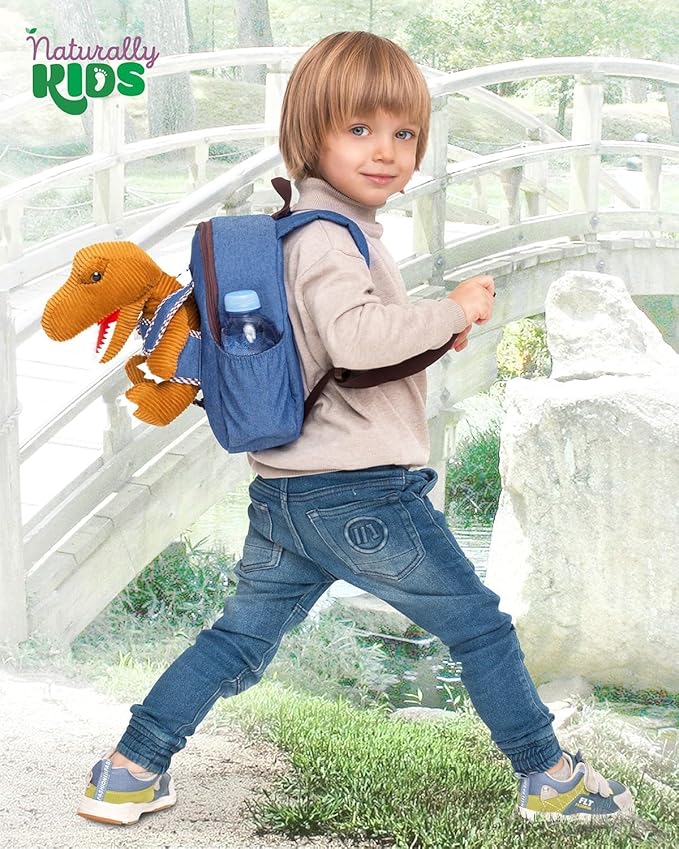 Naturally KIDS 【Upgraded】 Toddler Backpack with Detachable Dinosaur Toy for Boys | Side & Inner Pockets, Reflective Logo | Dinosaur Backpack for Kids 3-5