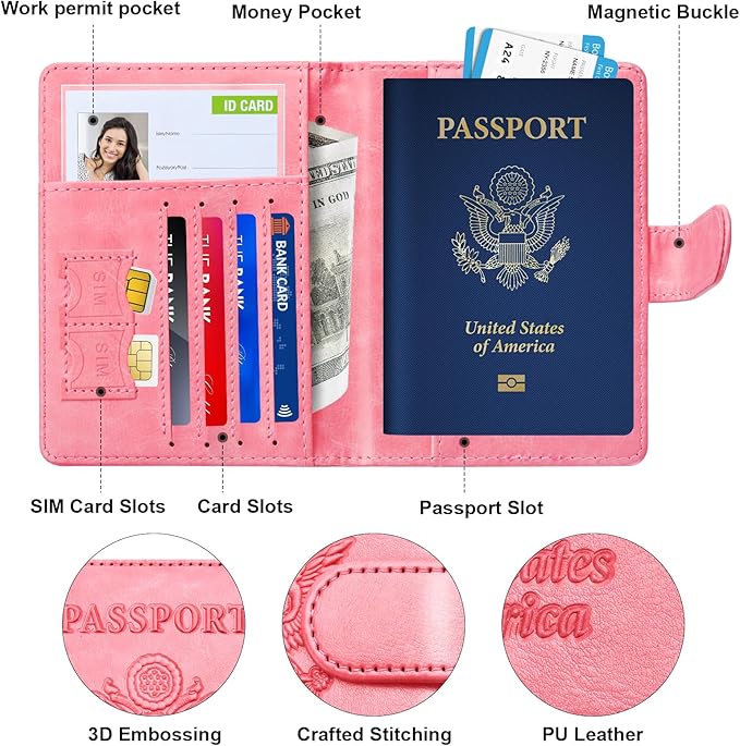 Herain Passport Holder for Travel Essentials, 2 Pcs Passport Cover Wallet Case Travel Gifts Women Men Family, RFID Passports Book Card Holders Travels Cruise Accessories Must Haves