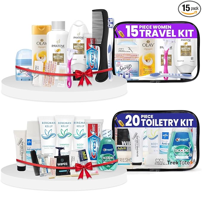 Trektote Travel Toiletry Kit Bundle For Men And Women – 15 Piece Set of Travel Size Toiletries, TSA Compliant, Travel Essentials, Includes Shampoo And Conditioner, Body Wash, Toiletry Bag & More