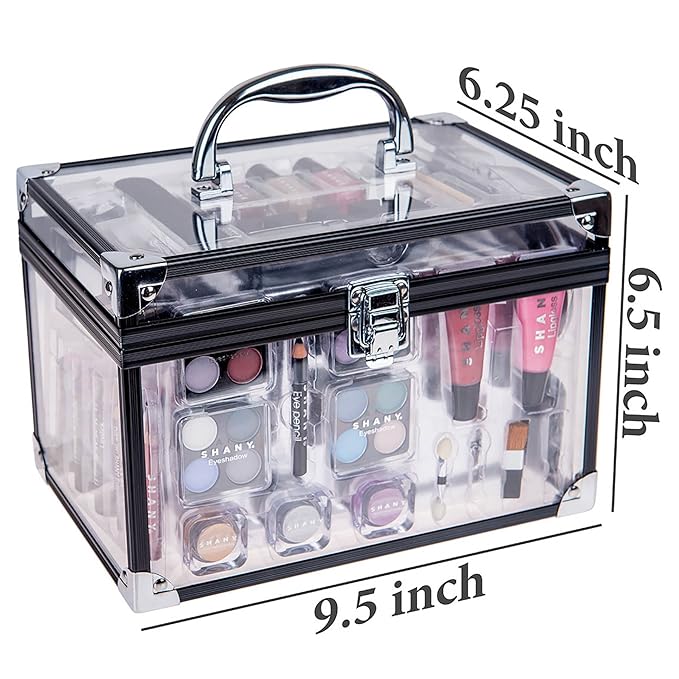 SHANY Carry All Trunk Makeup Train Case with Re-usable Aluminum Beauty Storage Organizer Case. Make up Set with Eye palettes, Blushes,Face Powders, Manicure, Pedicure and Cosmetics Brushes. GIFT SET