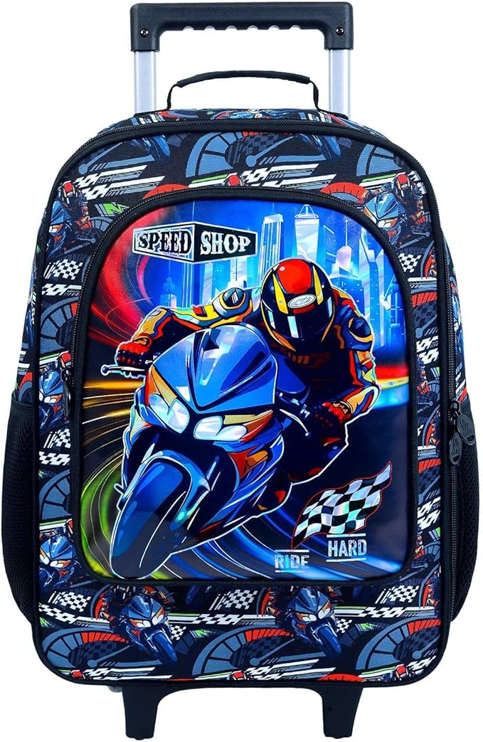 HPJGD Boys Suitcase, Kids Water Resistant Rolling Luggage, Motorcycle Travel Carry on for Elementary Preschool Toddler