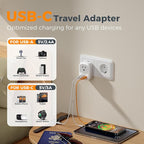 2 Pack Type E F Plug Adapter, TESSAN South Korea Outlet Adapter with 3 USB Ports (1 USB C), Schuko Travel Plug for US to Europe EU Spain Germany France Iceland Greece Russia Norway