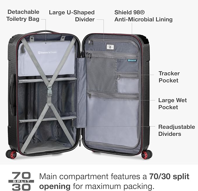 Traveler's Choice Maxporter II Polycarbonate Hardside Trunk with Spinner Wheels, Black, 28-Inch Medium Trunk