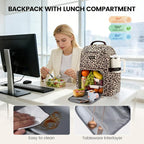LOVEVOOK Lunch Backpack with Lunch Compartment,17 Inch Laptop Work Travel Insulated Cooler Backpack Purse,Waterproof College Teacher Lunch Bag Box with Tumbler Holder,Gift for Men Women,Leopard print