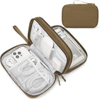 FYY Electronic Organizer, Large Travel Cable Organizer Bag Pouch Electronic Accessories Carry Case Portable Waterproof Double Layers All-in-One Storage Bag for Cable, Cord, Charger, Phone, Brown