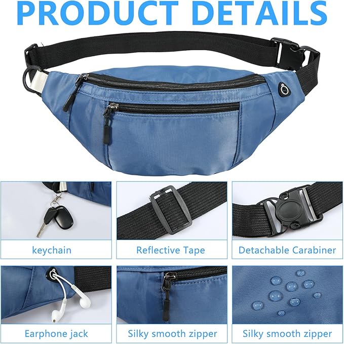 1PCS Crossbody Fanny Pack Large Capacity Waist Bag with 4-Zipper Pockets Adjustable Strap Fanny Packs Waterproof Oxford Cloth Travel Belt Bag for Outdoor Shopping Travel Men Women,Blue
