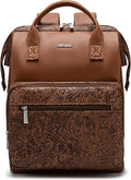 Kinmac Wide Open Style Laptop Backpack for Laptop Up to 15.6 Inch Men Women Travel Outdoor Backpack (Coffee Flower PU)