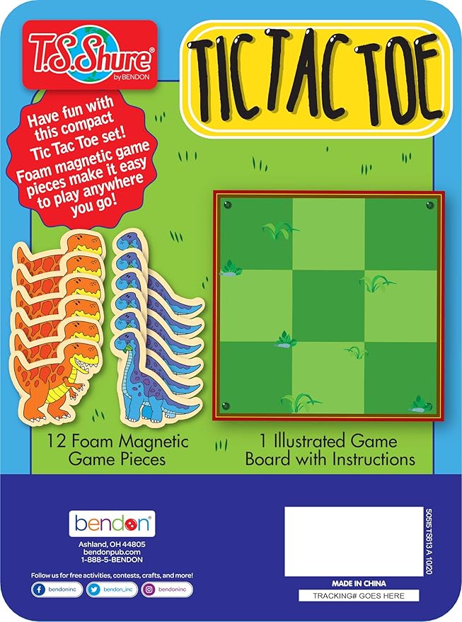 TS Shure by Bendon Dinosaur Tic-Tac-Toe Games Mini Magnetic Activity Tin with Illustrated Foam Magnets 50515