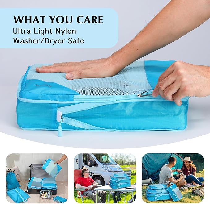 PFEYRPK Lightweight Compression Packing Cubes for Suitcases, Compressible Expandable Travel Packing Organizer with Clear Toiletries and Backpack Bag, Travel Essentials for Carry on Luggage 7 Set